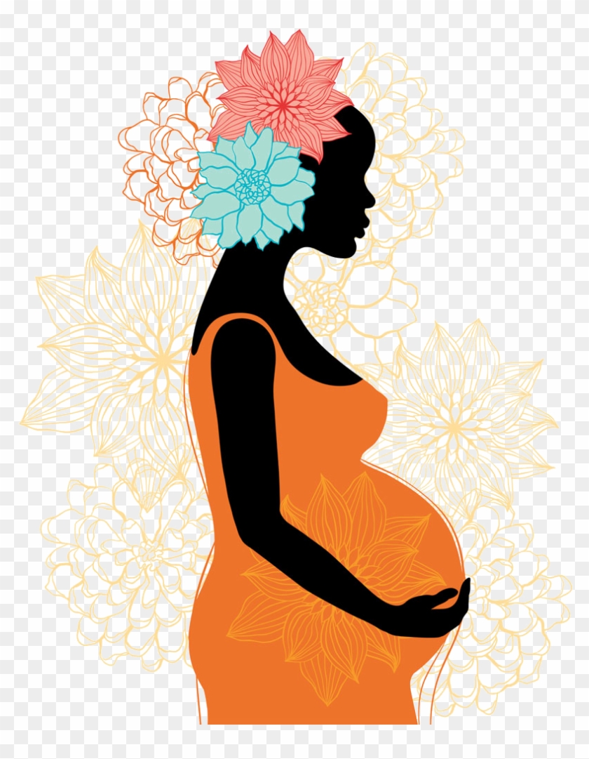 Image Black And White Library Pregnancy Clip Art Flowers - Pregnant Mother Silhouette - Png Download #1927007