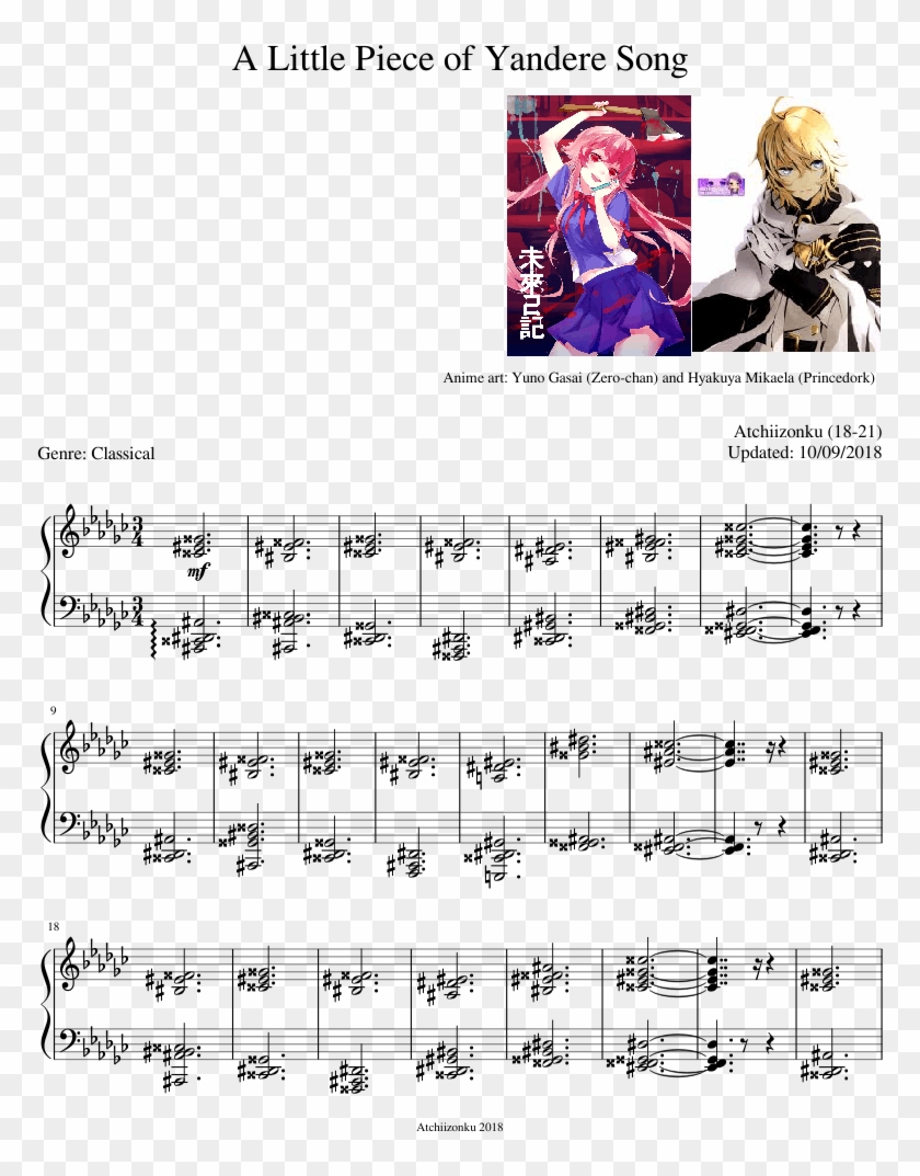 A Little Piece Of Yandere Song Sheet Music For Piano Clipart