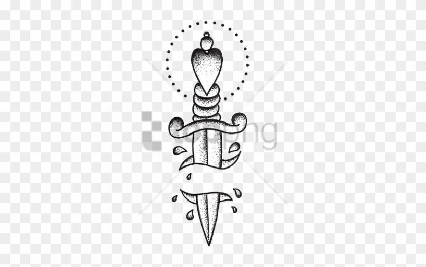 Free Png Knife Heart Tattoo Png Image With Transparent - Traditional Dagger Tattoo Black And White Clipart #1927589
