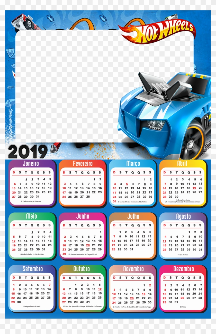 Calendário 2019 Hot Wheels Carro Azul Clipart