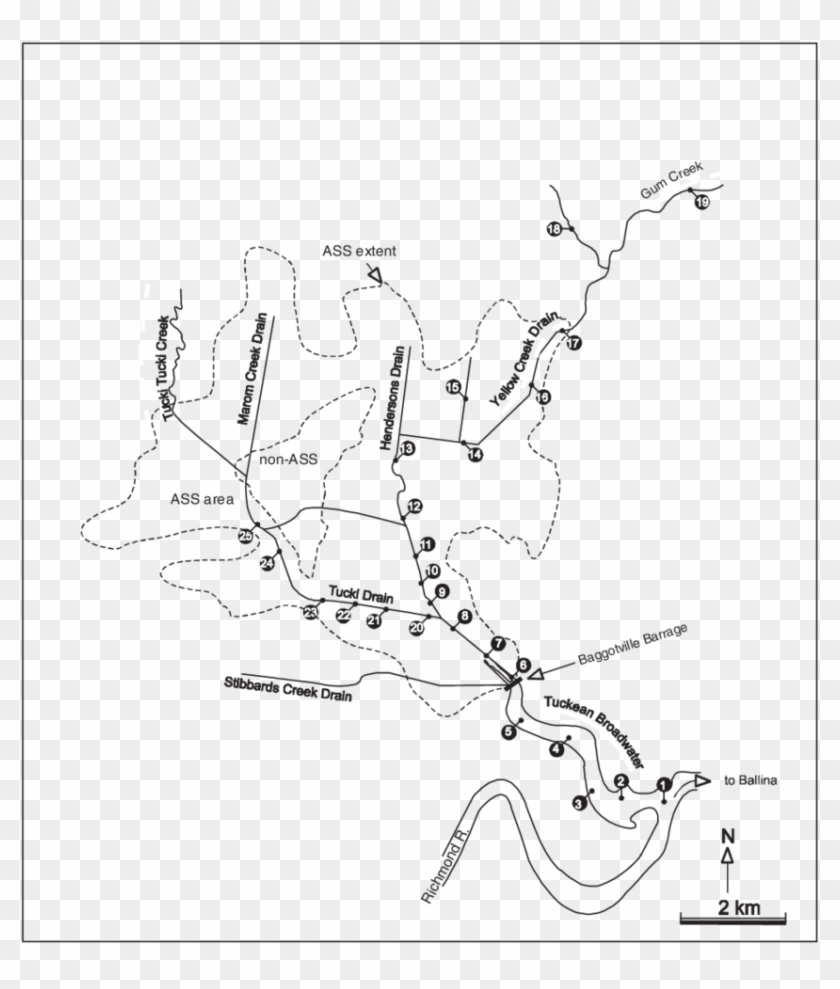 Sampling Locations In The Tuckean Swamp - Line Art Clipart