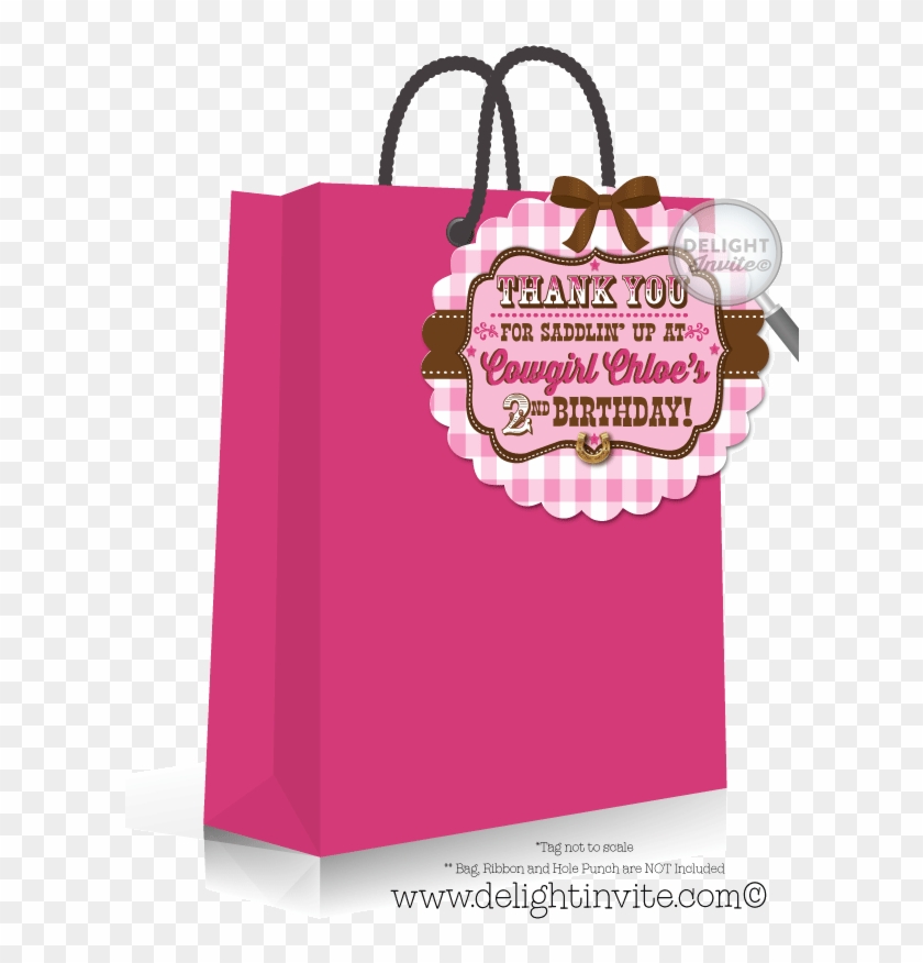 Pink Checkered Cowgirl Birthday Favor Tags Clipart