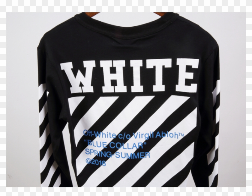 Graphic Black And White Sleeve Stripe Long Tee Black - Off White Basic Shirt Clipart