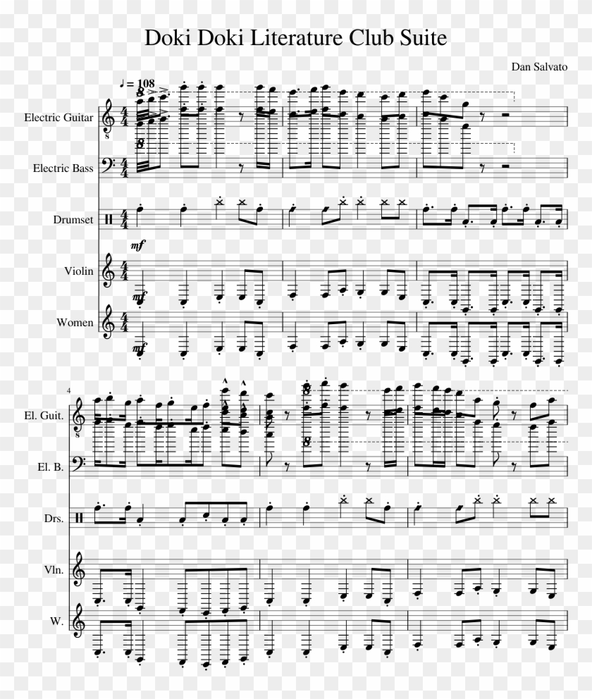 Doki Doki Literature Club Remix Sheet Music For Violin, - Doki Doki On Violin Clipart