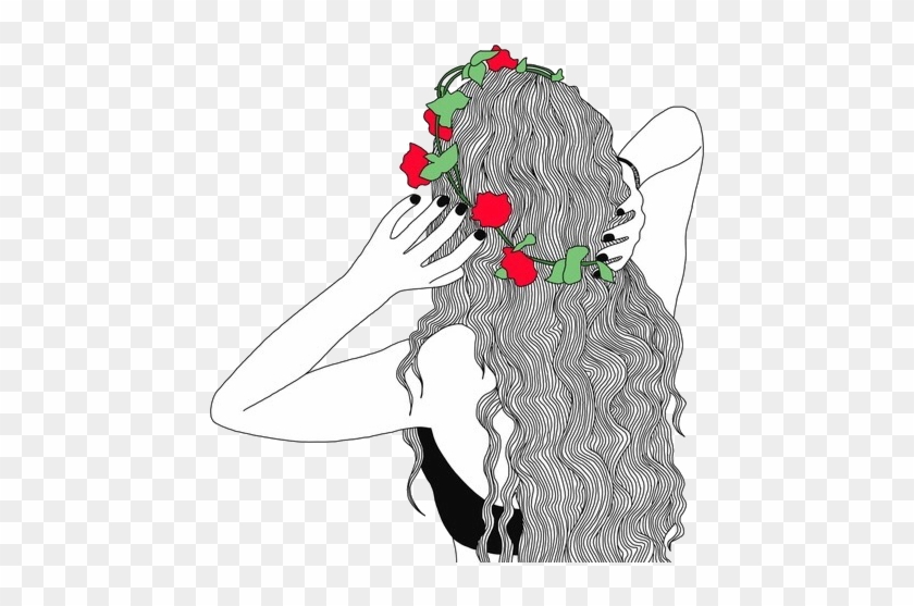 Outline, Flowers, And Art Image - Girl Drawing Clipart #1941952