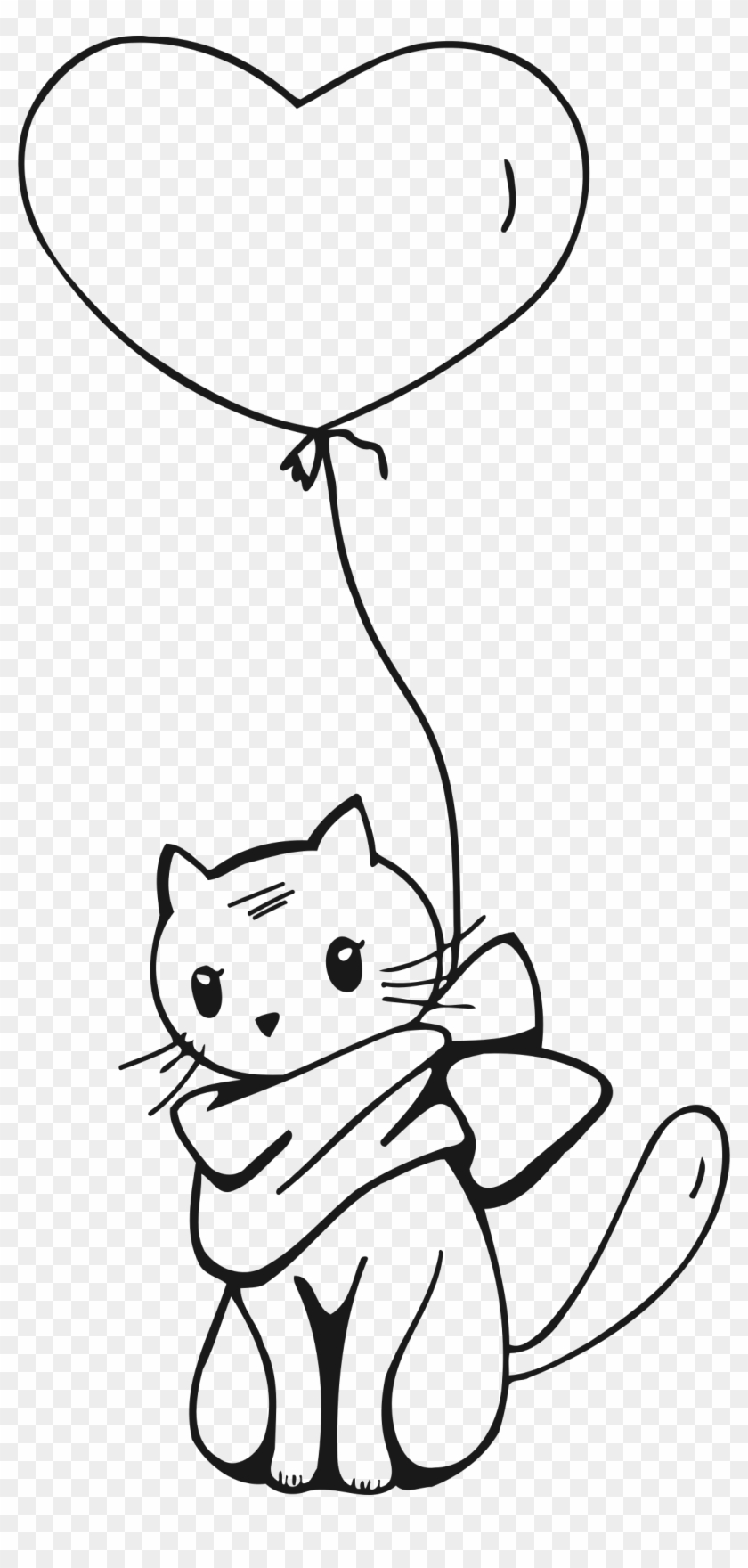 Cat And Balloon Picture Black And White - Outline Drawings Of Cats Clipart