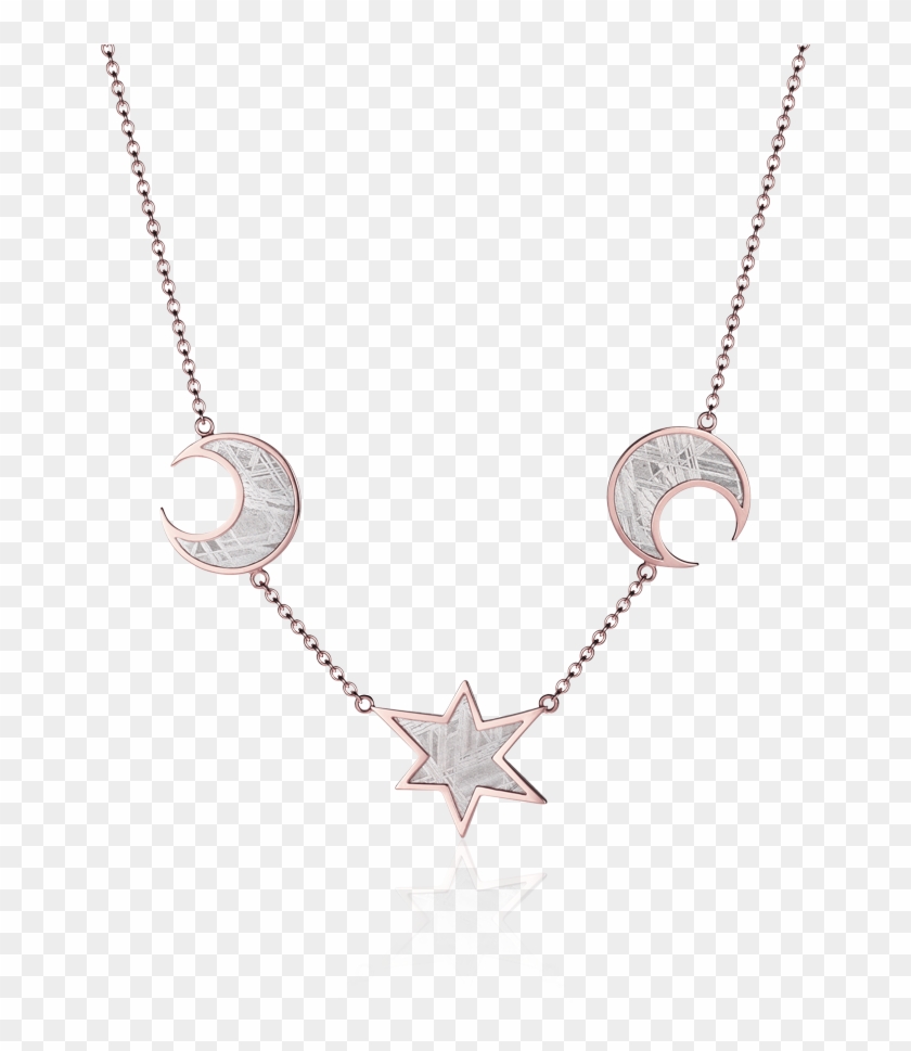 Meteorite Moons And Star Necklace In Red Gold - Necklace Clipart