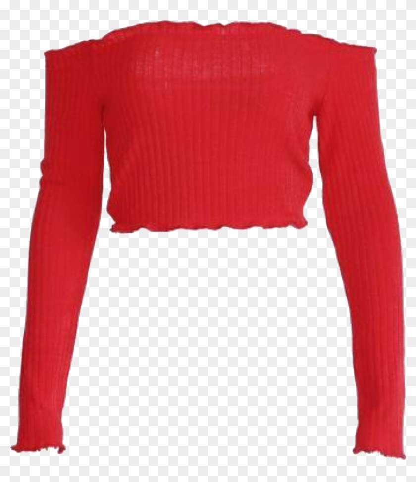 Red Off The Shoulder Crop Top Polyvore Moodboard Filler - Red Long Sleeve Ribbed Off The Shoulder Top Clipart #1949285