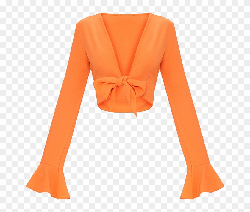 Orange Bell Sleeve Crop Top With Front Tie Knot Clipart #1949710