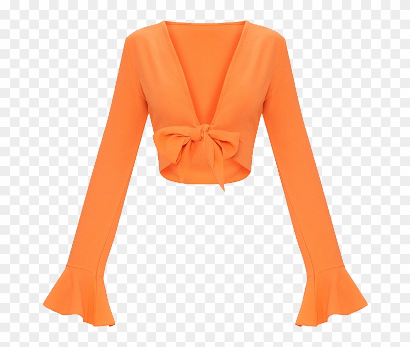 Orange Bell Sleeve Crop Top With Front Tie Knot Clipart #1949710