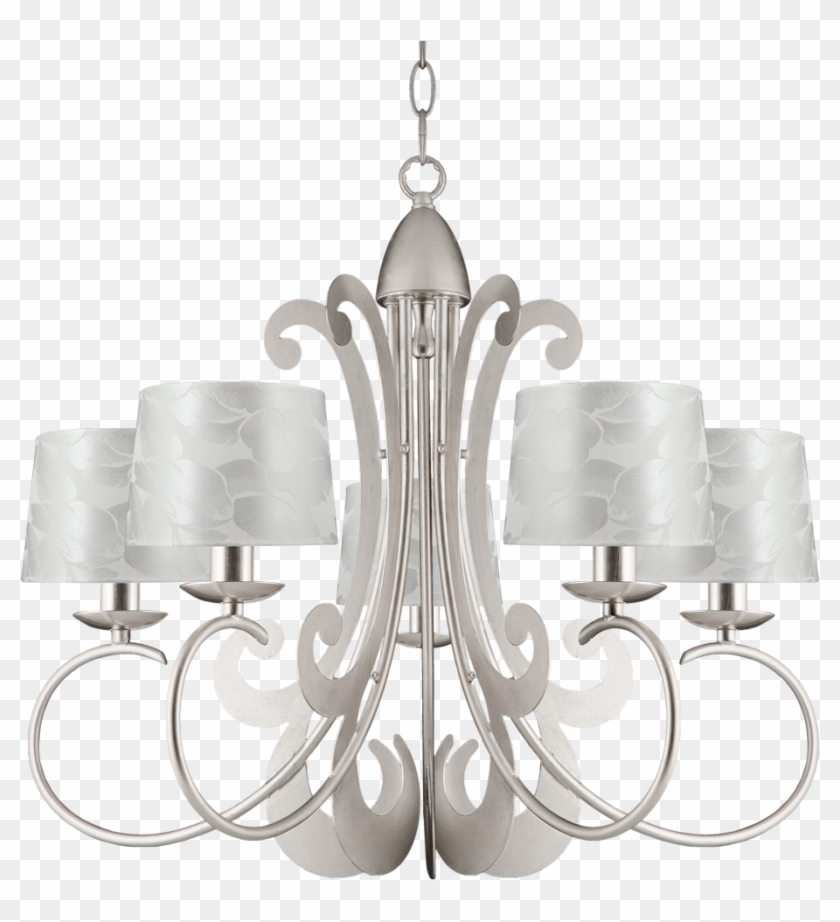 5-light Silver Leaf Ceiling Light Fitting With Shade - Chandelier Clipart #1951552