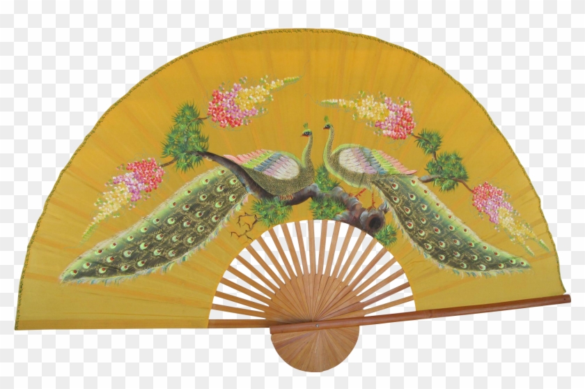 Chinese Hand Painted Peacock Fan Bamboo Frame Found Clipart #1954452