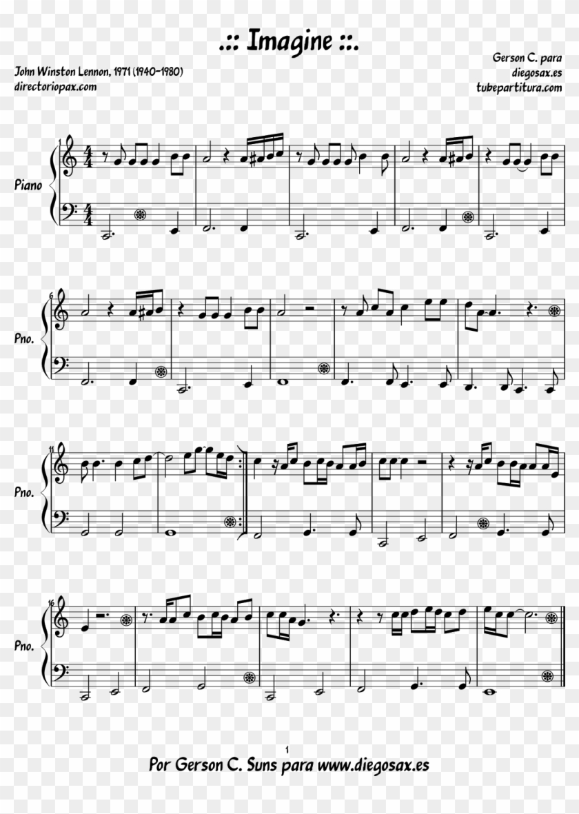 Easy Piano Sheet Music Popular Songs Background 1 Hd - Partituras Para Piano Imagine Clipart