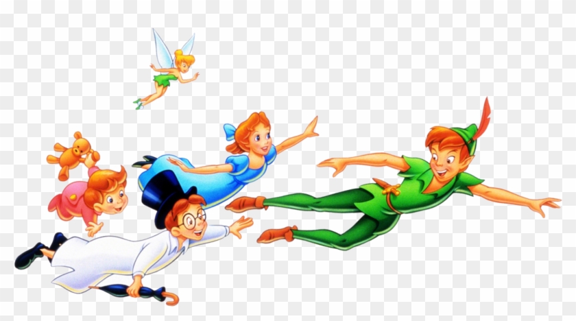Peter, Wendy, Michael, John, And Tinkerbell - Peter Pan Characters Flying Clipart