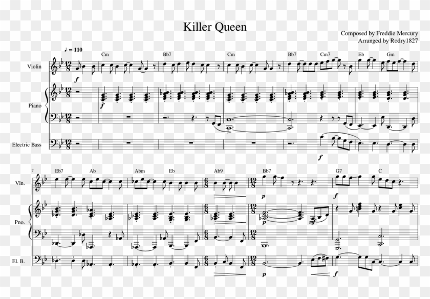 Killer Queen- Queen Sheet Music For Violin, Piano, - Sheet Music Clipart #1961539