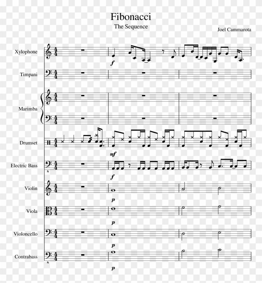 Fibonacci Sheet Music For Violin, Percussion, Timpani, - Sheet Music Clipart