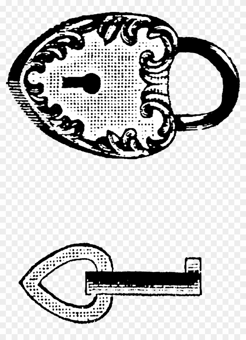 1432 Heart Key Lock Victorian Era Free Vintage Clip - Victorian Era Lock - Png Download