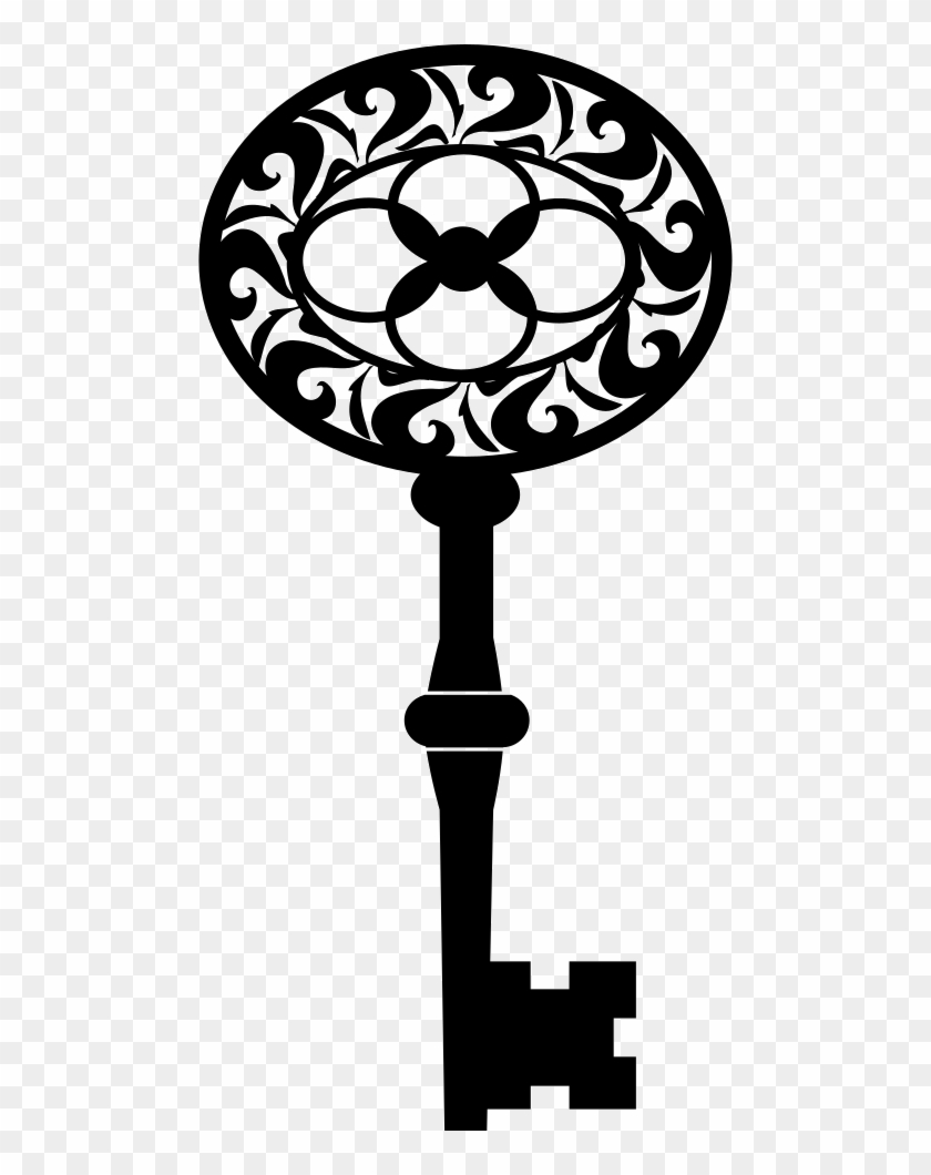 Vintage Oval Key Shape With Floral Design Comments - Icon Clipart