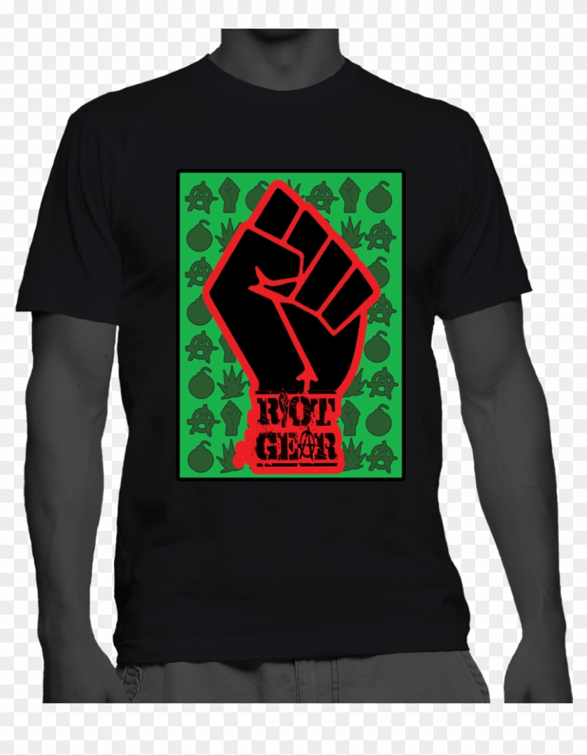 Riot Gear "power Fist" - Navy Blue Shirt Yellow Print Clipart