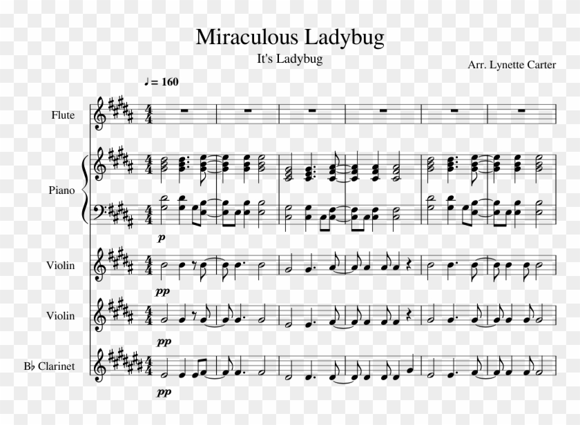 Miraculous Ladybug - Miraculous Ladybug Theme Song Flute Sheet Music Clipart #1971582