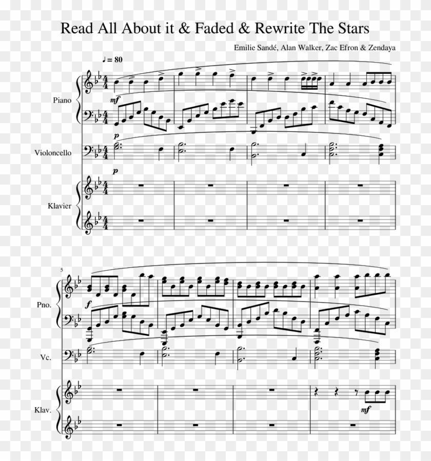 Faded & Read All About It & Rewrite The Stars Sheet - Sheet Music Clipart