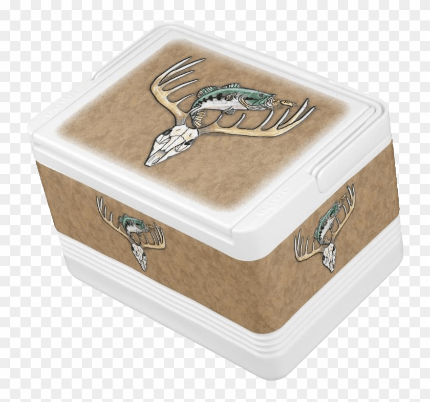 Jumping Largemouth Bass Over Antlers Deer Skull Cooler - Bigfoot Coolers Clipart