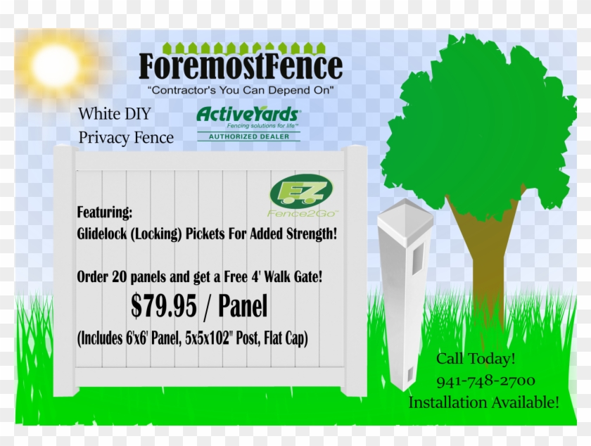 White Vinyl Fence Sarasota - Tree Clipart