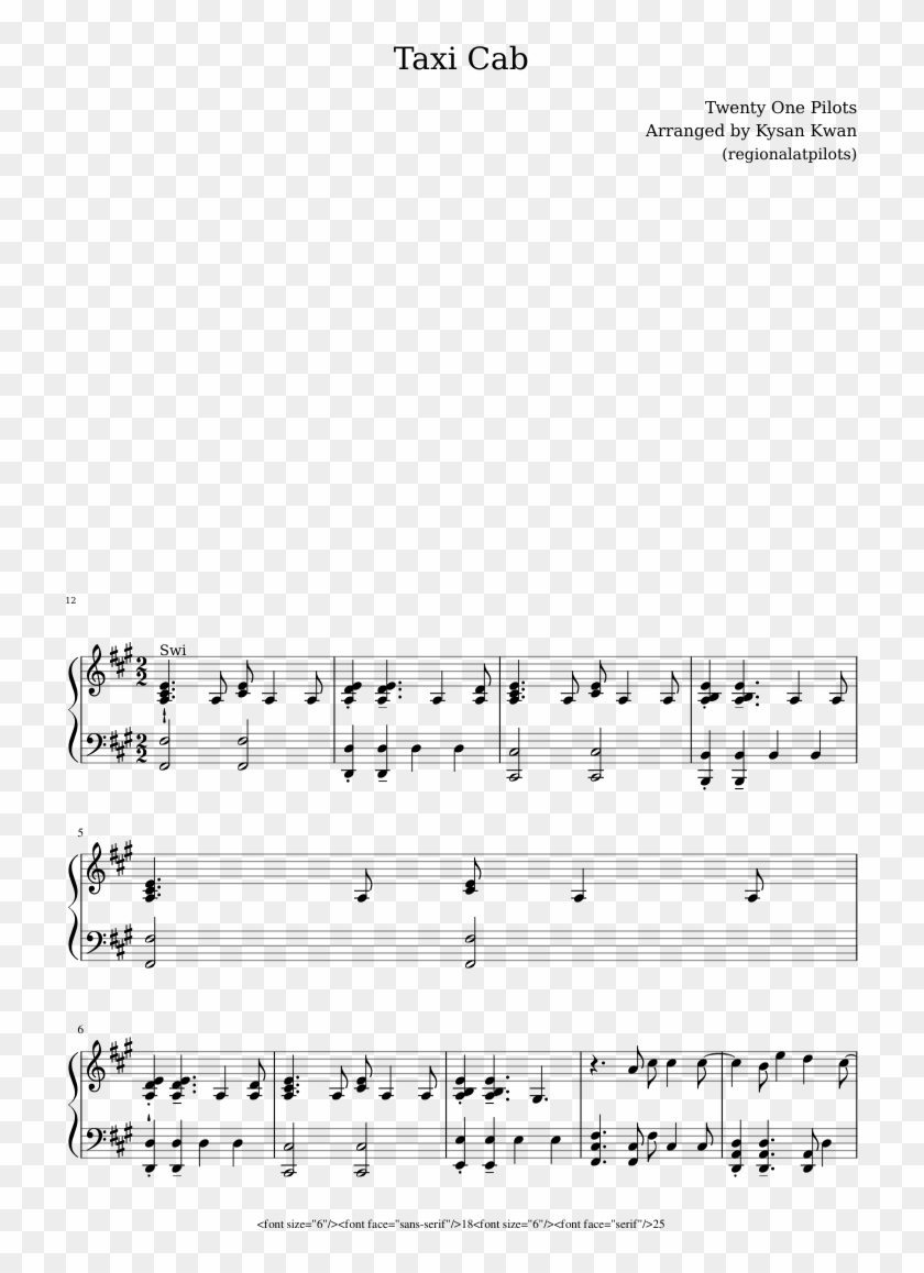 Taxi Cab Sheet Music For Piano Download Free In Pdf - Taxi Cab Top Piano Clipart