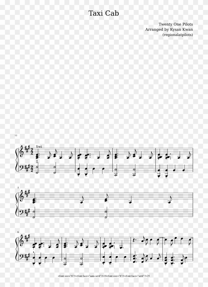 Taxi Cab Sheet Music For Piano Download Free In Pdf - Taxi Cab Top Piano Clipart #1976332