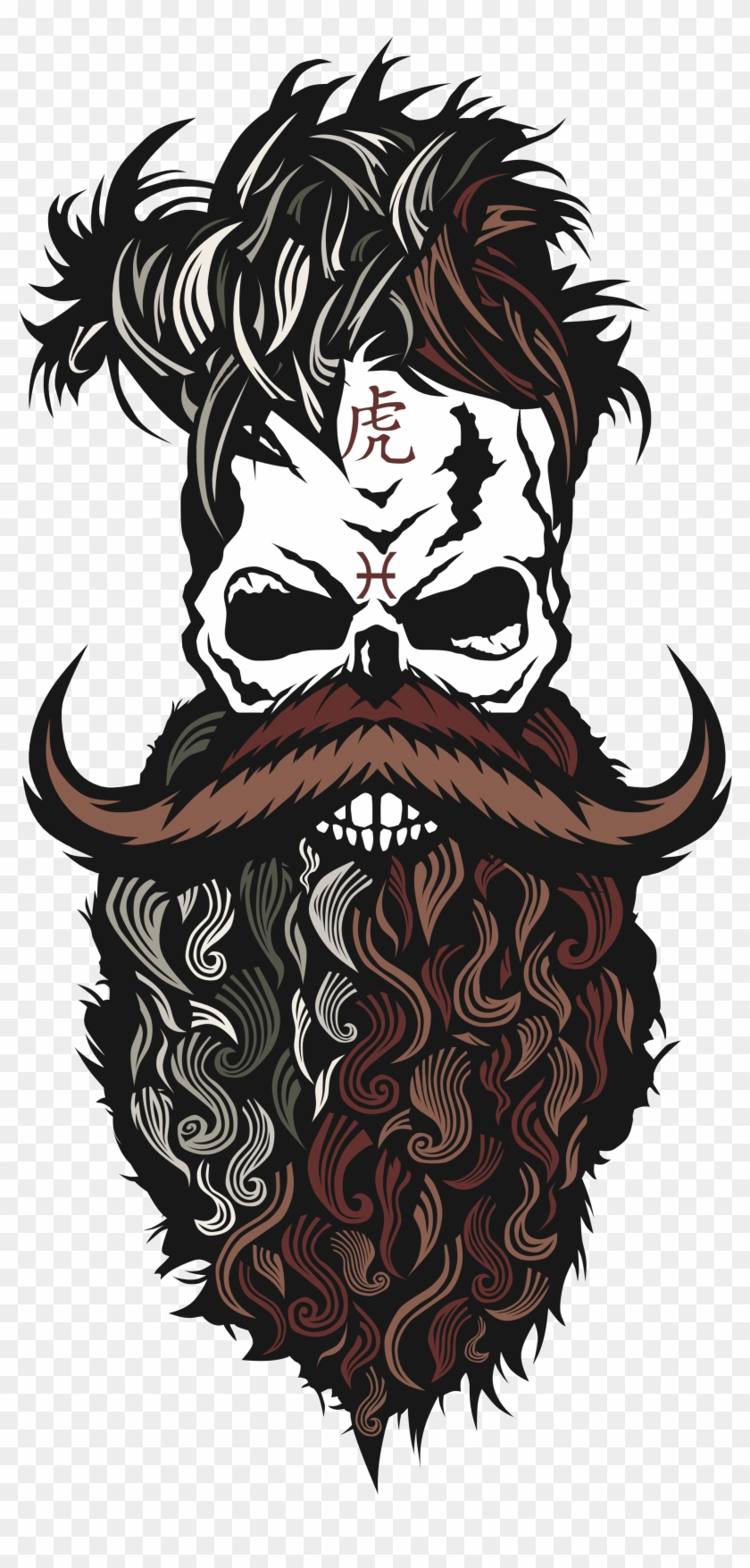 Tee-shirt Tete De Mort Hipster Crane Skull Barbu Beard - Illustration Clipart #1977174