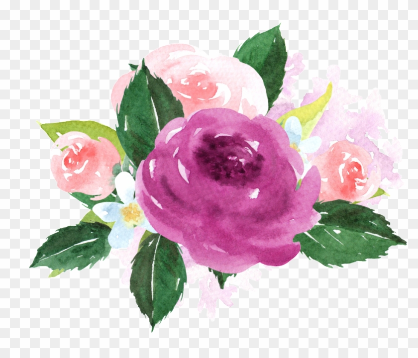 Hand Painted Purple Watercolor Flower Png Transparent - Garden Roses Clipart #1986116