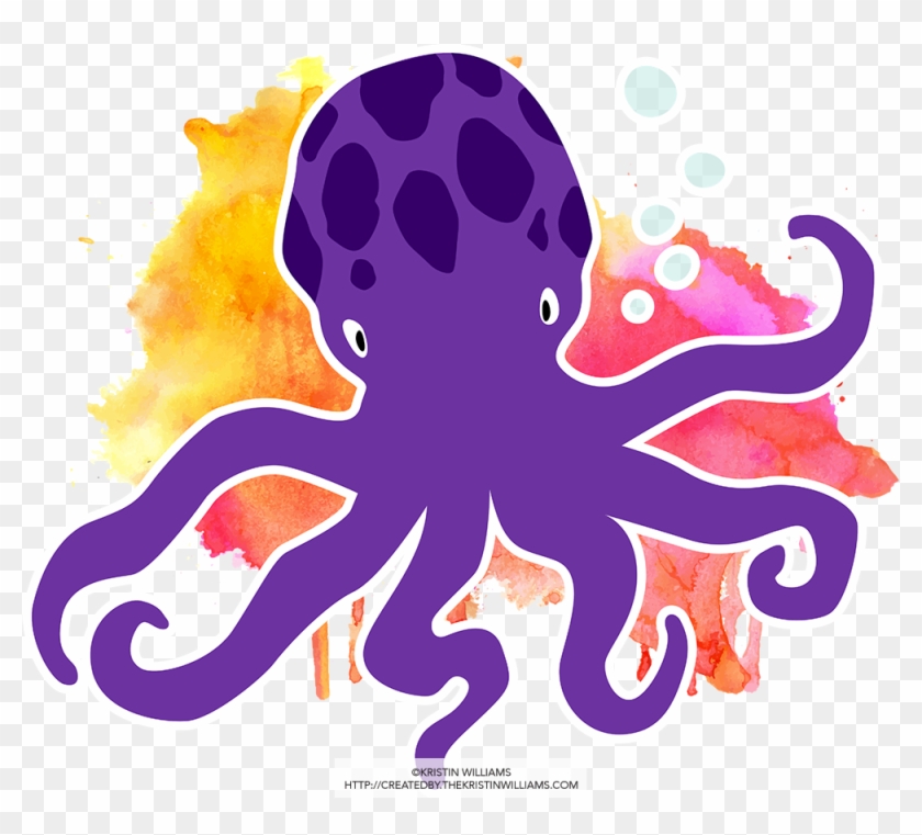 Purple Watercolor Octopus Illustration - Octopus Clipart #1986640