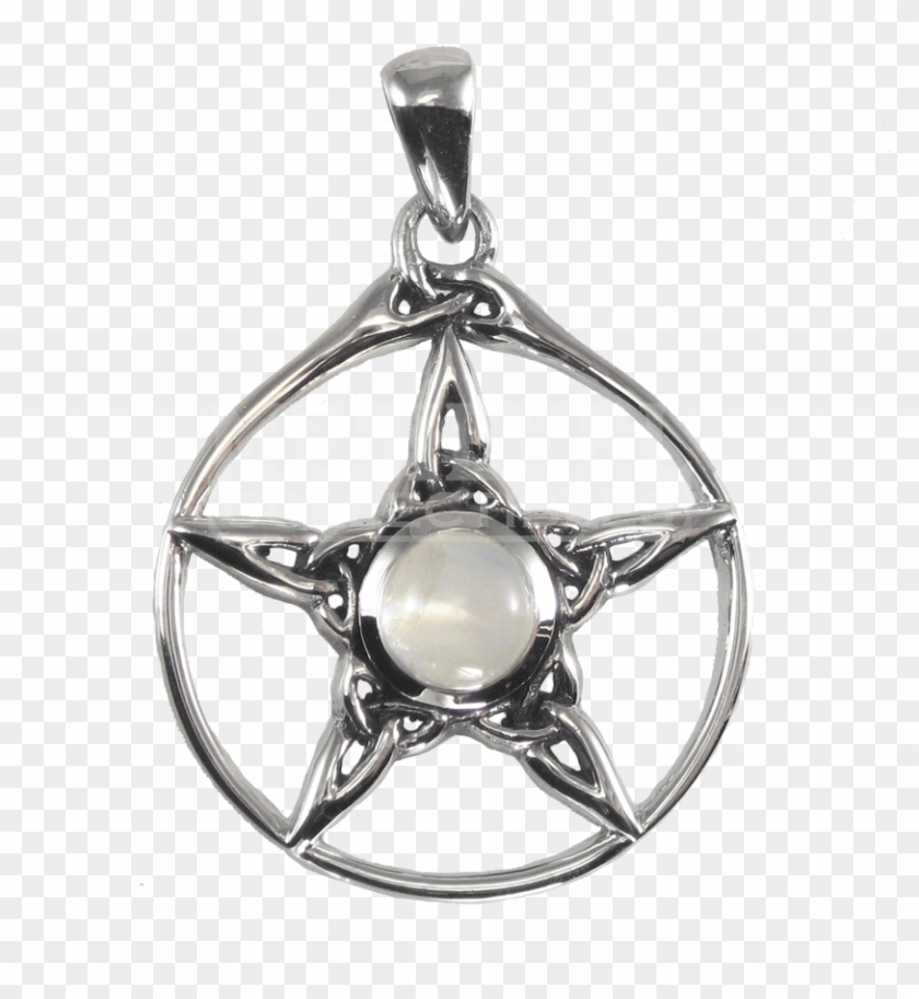 Silver Triquetra Pentacle Pendant With Rainbow Moonstone - Locket Clipart #1987579