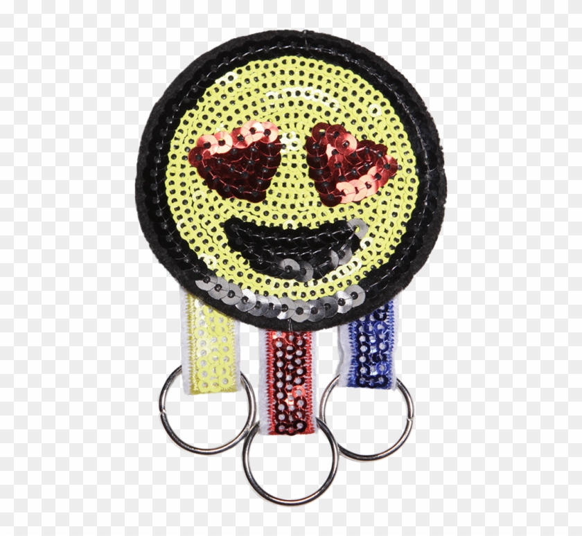 Sequin Smile Round Face With Heart In Eyes Patch With - Keychain Clipart #1991690