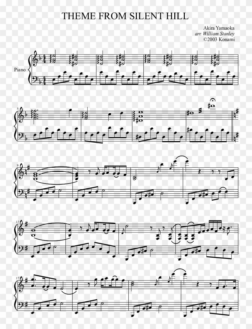 Theme From Silent Hill Sheet Music Composed By Akira - Moon Piano Sheet Music Clipart
