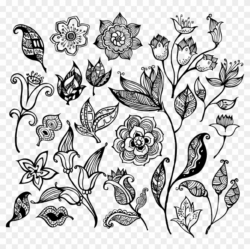 Flower Pattern Vector - Flowers Black And White Vector Clipart #1997574