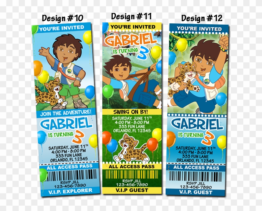 Dora The Explorer Diego Birthday Party Invitations - Cartoon Clipart