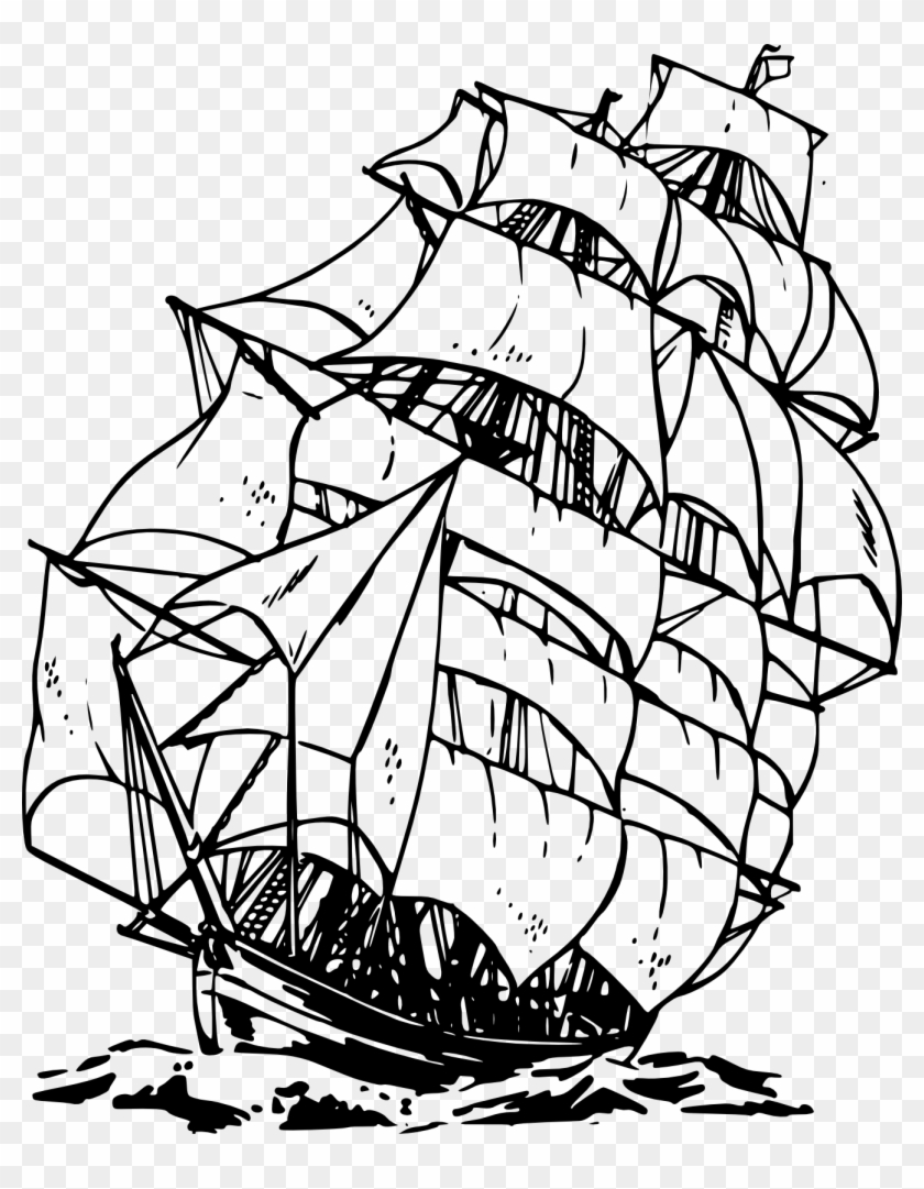Free Shipping Clipart Transparent - Pirate Ship Clipart Black And White - Png Download #20412
