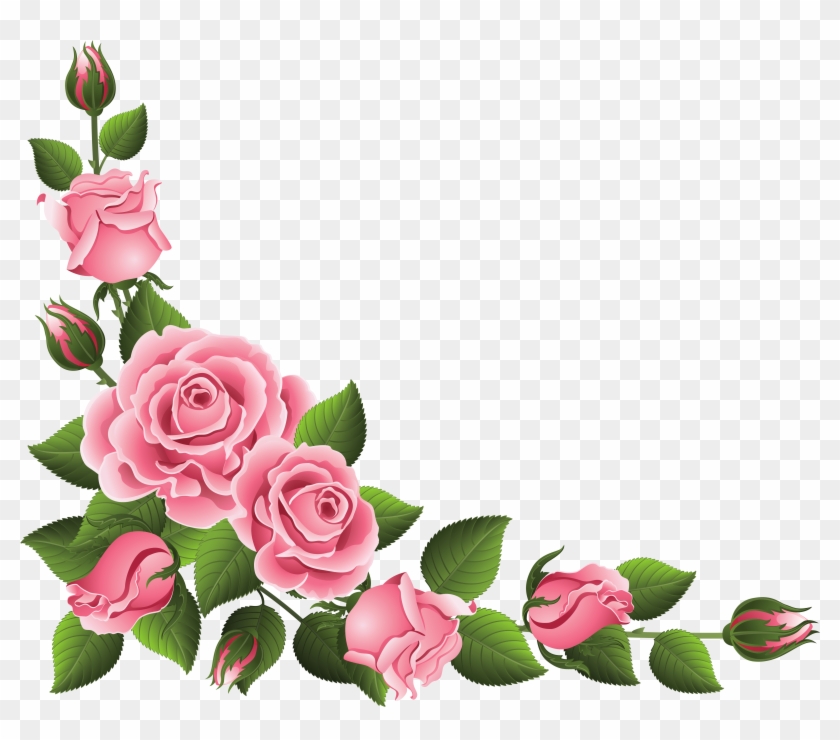 Corner Decoration With Roses Png Clipart Picture - Rose Flower Border Design Transparent Png #20959