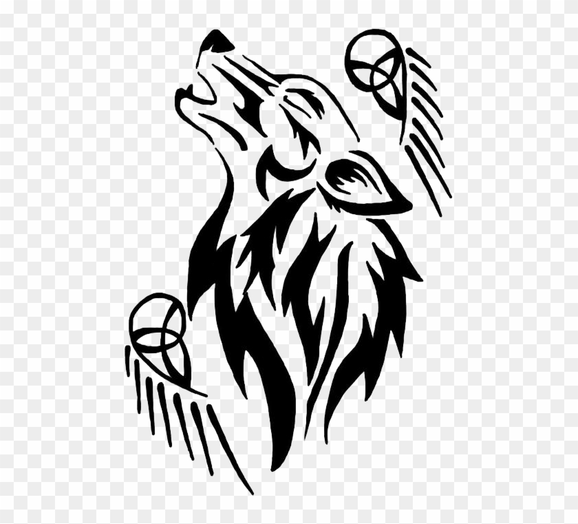 A Wolf All Black With A Hint Of Colour In The Face - Tattoo Tribal Wolf Png Clipart