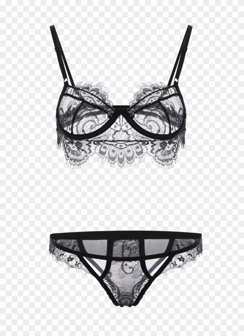 Spaghetti Straps Cut Out Lace Bra Set For Women - Lingerie Top Clipart