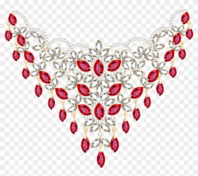 Transparent Diamond And Ruby Necklace Png Clipart - Jewel Necklace Clipart Transparent Background