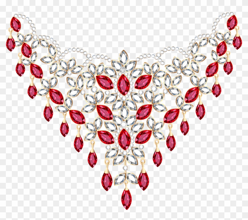 Transparent Diamond And Ruby Necklace Png Clipart - Jewel Necklace Clipart Transparent Background #29213