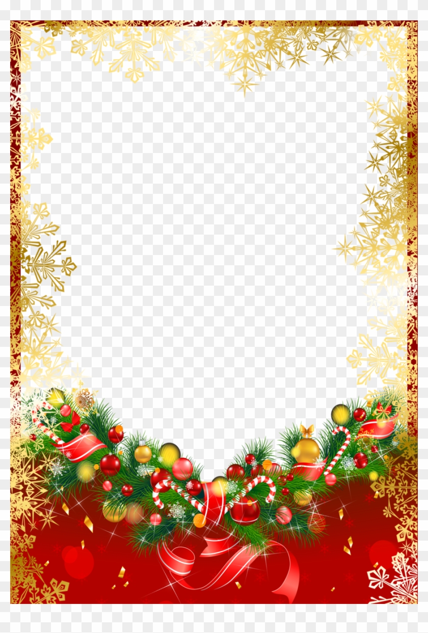 Red Christmas Png Frame With Gold Snowflakes - Red And Gold Christmas Border Clipart #29336