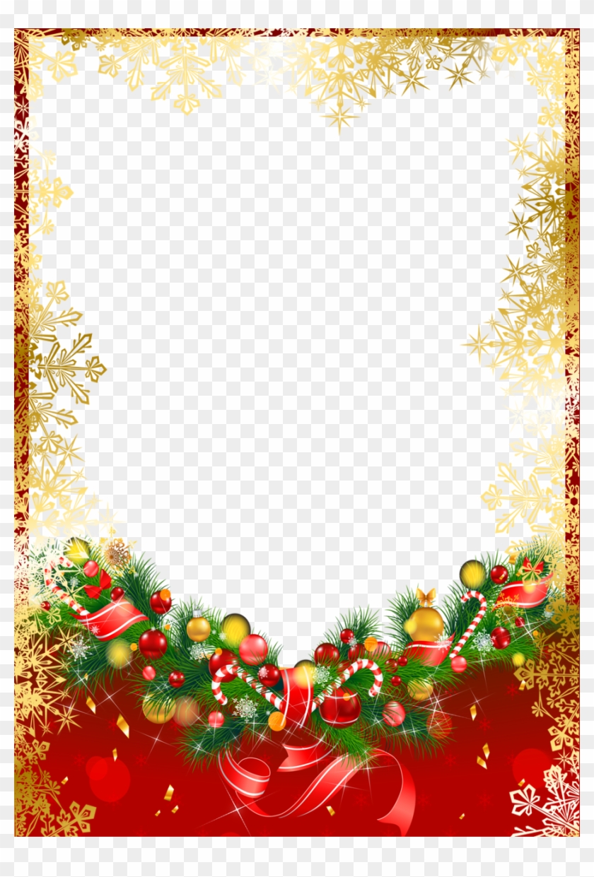 Red Christmas Png Frame With Gold Snowflakes - Red And Gold Christmas Border Clipart