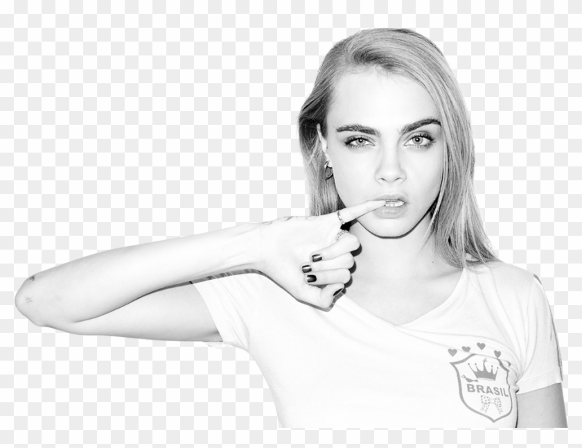 Tattooed Cara Delevingne Black And White , Png Download Clipart
