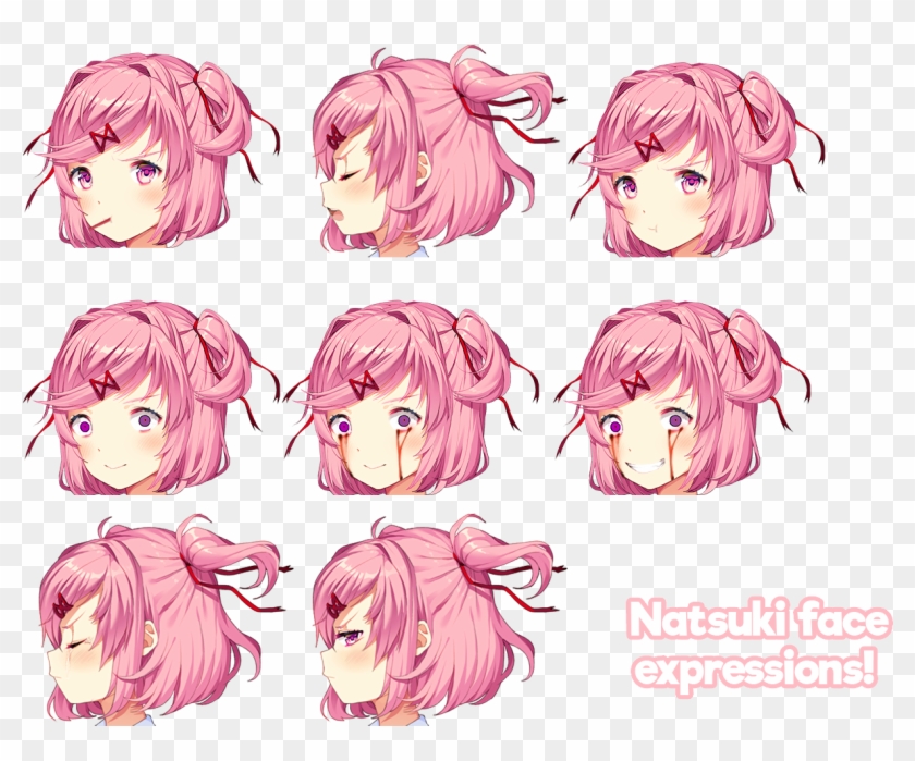 Free To Use Natsuki Face Expressions - Natsuki Head Sprites Clipart #205465