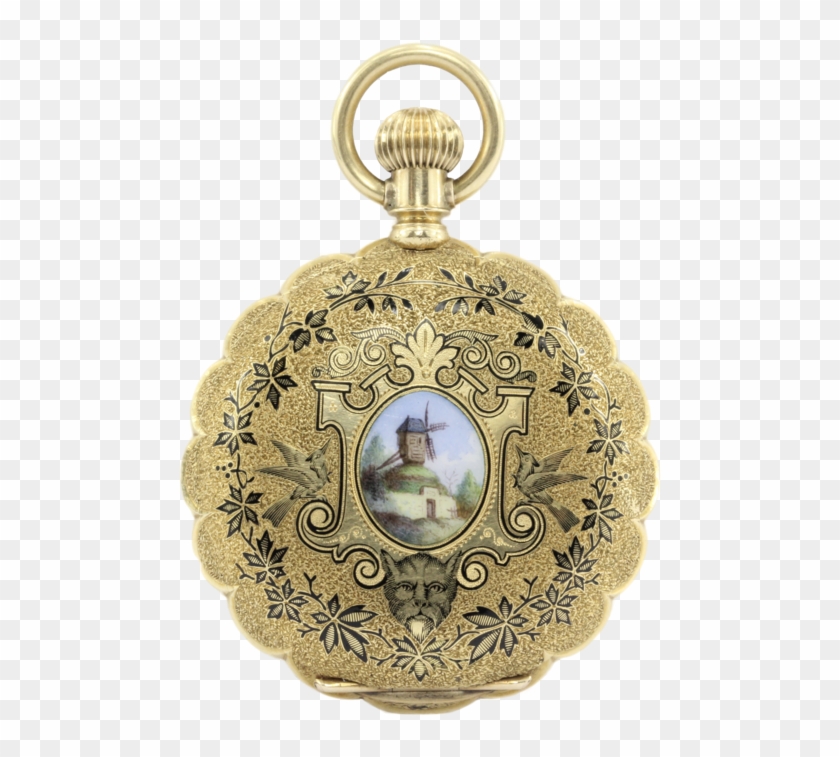 18k Gold Enamel 1883 Pocket Watch By Western Watch - Chain Clipart #207633