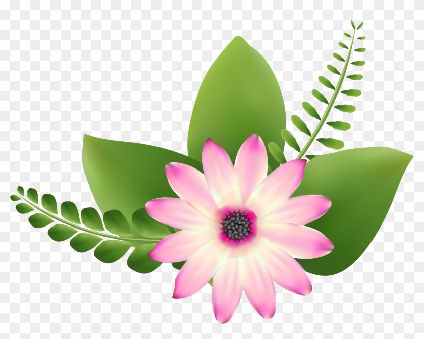 Go To Image - Pink And Green Flower Clip Art - Png Download #208234