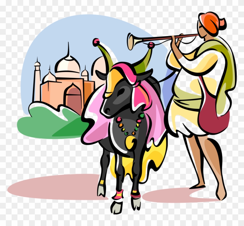 Vector Illustration Of Hinduism Sacred Cow At Taj Mahal - Sacred Cow India Png Clipart #209262